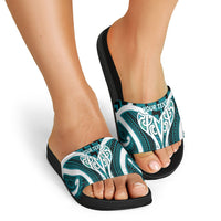 Aotearoa Atua Tangaroa Personalised Slide Sandals God Of The Sea Maori Whale Tail Cyan