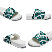 Aotearoa Atua Tangaroa Personalised Slide Sandals God Of The Sea Maori Whale Tail Cyan