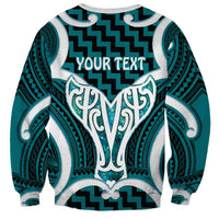 Aotearoa Atua Tangaroa Personalised Sweatshirt God Of The Sea Maori Whale Tail Cyan