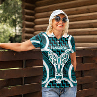 Aotearoa Atua Tangaroa Personalised Women Polo Shirt God Of The Sea Maori Whale Tail Cyan