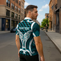 Aotearoa Atua Tangaroa Personalised Zipper Polo Shirt God Of The Sea Maori Whale Tail Cyan
