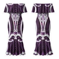 Aotearoa Atua Tangaroa Personalised Couples Matching Mermaid Dress and Long Sleeve Button Shirt God Of The Sea Maori Whale Tail Purple