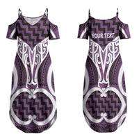 Aotearoa Atua Tangaroa Personalised Couples Matching Summer Maxi Dress and Long Sleeve Button Shirt God Of The Sea Maori Whale Tail Purple