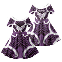 Aotearoa Atua Tangaroa Personalised Family Matching Short Sleeve Bodycon Dress and Hawaiian Shirt God Of The Sea Maori Whale Tail Purple