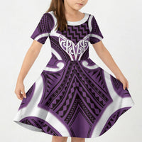 Aotearoa Atua Tangaroa Personalised Kid Short Sleeve Dress God Of The Sea Maori Whale Tail Purple