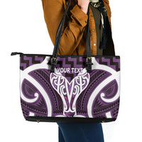 Aotearoa Atua Tangaroa Personalised Leather Tote Bag God Of The Sea Maori Whale Tail Purple