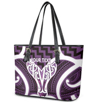 Aotearoa Atua Tangaroa Personalised Leather Tote Bag God Of The Sea Maori Whale Tail Purple