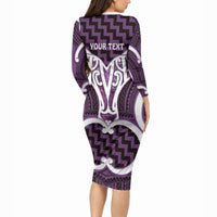 Aotearoa Atua Tangaroa Personalised Long Sleeve Bodycon Dress God Of The Sea Maori Whale Tail Purple
