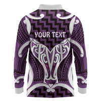 Aotearoa Atua Tangaroa Personalised Long Sleeve Polo Shirt God Of The Sea Maori Whale Tail Purple