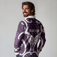 Aotearoa Atua Tangaroa Personalised Long Sleeve Polo Shirt God Of The Sea Maori Whale Tail Purple