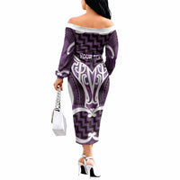 Aotearoa Atua Tangaroa Personalised Off The Shoulder Long Sleeve Dress God Of The Sea Maori Whale Tail Purple