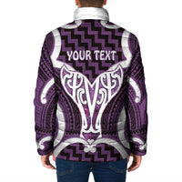 Aotearoa Atua Tangaroa Personalised Padded Jacket God Of The Sea Maori Whale Tail Purple