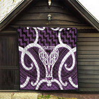 Aotearoa Atua Tangaroa Personalised Quilt God Of The Sea Maori Whale Tail Purple