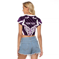 Aotearoa Atua Tangaroa Personalised Raglan Cropped T Shirt God Of The Sea Maori Whale Tail Purple