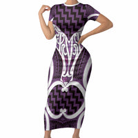 Aotearoa Atua Tangaroa Personalised Short Sleeve Bodycon Dress God Of The Sea Maori Whale Tail Purple