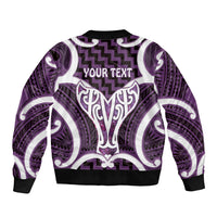 Aotearoa Atua Tangaroa Personalised Sleeve Zip Bomber Jacket God Of The Sea Maori Whale Tail Purple