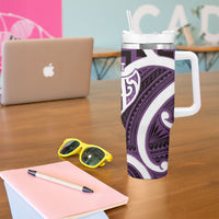Aotearoa Atua Tangaroa Personalised Tumbler With Handle God Of The Sea Maori Whale Tail Purple
