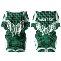 Aotearoa Atua Tangaroa Personalised Couples Matching Off Shoulder Short Dress and Long Sleeve Button Shirt God Of The Sea Maori Whale Tail Green