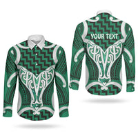 Aotearoa Atua Tangaroa Personalised Couples Matching Puletasi and Long Sleeve Button Shirt God Of The Sea Maori Whale Tail Green