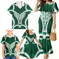 Aotearoa Atua Tangaroa Personalised Family Matching Mermaid Dress and Hawaiian Shirt God Of The Sea Maori Whale Tail Green