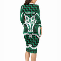 Aotearoa Atua Tangaroa Personalised Long Sleeve Bodycon Dress God Of The Sea Maori Whale Tail Green