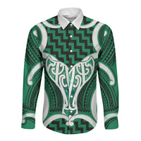 Aotearoa Atua Tangaroa Personalised Long Sleeve Button Shirt God Of The Sea Maori Whale Tail Green