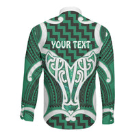 Aotearoa Atua Tangaroa Personalised Long Sleeve Button Shirt God Of The Sea Maori Whale Tail Green