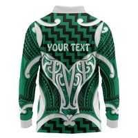 Aotearoa Atua Tangaroa Personalised Long Sleeve Polo Shirt God Of The Sea Maori Whale Tail Green