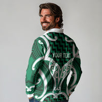 Aotearoa Atua Tangaroa Personalised Long Sleeve Polo Shirt God Of The Sea Maori Whale Tail Green