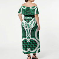 Aotearoa Atua Tangaroa Personalised Off Shoulder Maxi Dress God Of The Sea Maori Whale Tail Green