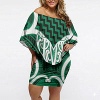 Aotearoa Atua Tangaroa Personalised Off Shoulder Short Dress God Of The Sea Maori Whale Tail Green