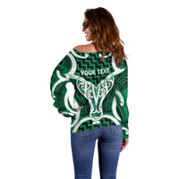 Aotearoa Atua Tangaroa Personalised Off Shoulder Sweater God Of The Sea Maori Whale Tail Green