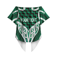 Aotearoa Atua Tangaroa Personalised Off Shoulder Wrap Waist Top God Of The Sea Maori Whale Tail Green