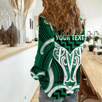 Aotearoa Atua Tangaroa Personalised Women Casual Shirt God Of The Sea Maori Whale Tail Green