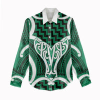 Aotearoa Atua Tangaroa Personalised Women Casual Shirt God Of The Sea Maori Whale Tail Green