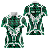 Aotearoa Atua Tangaroa Personalised Women Polo Shirt God Of The Sea Maori Whale Tail Green