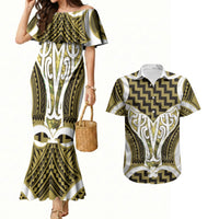 Aotearoa Atua Tangaroa Personalised Couples Matching Mermaid Dress and Hawaiian Shirt God Of The Sea Maori Whale Tail Yellow