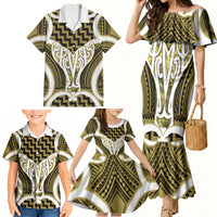 Aotearoa Atua Tangaroa Personalised Family Matching Mermaid Dress and Hawaiian Shirt God Of The Sea Maori Whale Tail Yellow