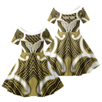Aotearoa Atua Tangaroa Personalised Family Matching Off The Shoulder Long Sleeve Dress and Hawaiian Shirt God Of The Sea Maori Whale Tail Yellow