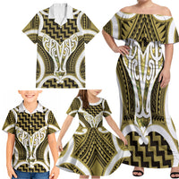 Aotearoa Atua Tangaroa Personalised Family Matching Off Shoulder Maxi Dress and Hawaiian Shirt God Of The Sea Maori Whale Tail Yellow