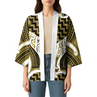Aotearoa Atua Tangaroa Personalised Kimono God Of The Sea Maori Whale Tail Yellow