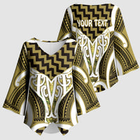 Aotearoa Atua Tangaroa Personalised Kimono Sleeve Blouse God Of The Sea Maori Whale Tail Yellow