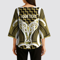 Aotearoa Atua Tangaroa Personalised Kimono Sleeve Blouse God Of The Sea Maori Whale Tail Yellow