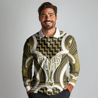 Aotearoa Atua Tangaroa Personalised Long Sleeve Polo Shirt God Of The Sea Maori Whale Tail Yellow