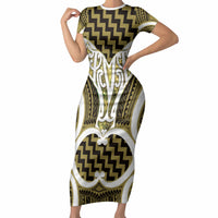 Aotearoa Atua Tangaroa Personalised Short Sleeve Bodycon Dress God Of The Sea Maori Whale Tail Yellow