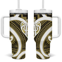 Aotearoa Atua Tangaroa Personalised Tumbler With Handle God Of The Sea Maori Whale Tail Yellow