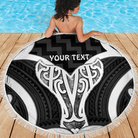 Aotearoa Atua Tangaroa Personalised Beach Blanket God Of The Sea Maori Whale Tail Black