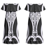 Aotearoa Atua Tangaroa Personalised Couples Matching Off Shoulder Maxi Dress and Long Sleeve Button Shirt God Of The Sea Maori Whale Tail Black