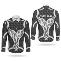 Aotearoa Atua Tangaroa Personalised Couples Matching Puletasi and Long Sleeve Button Shirt God Of The Sea Maori Whale Tail Black