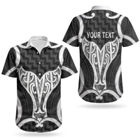 Aotearoa Atua Tangaroa Personalised Couples Matching Short Sleeve Bodycon Dress and Hawaiian Shirt God Of The Sea Maori Whale Tail Black
